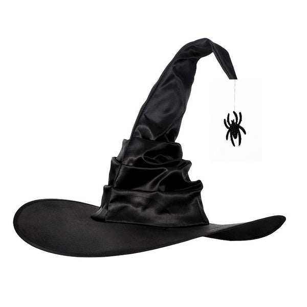 Black Witch Hat with Spider Pendant Halloween Costume Accessory for Adults