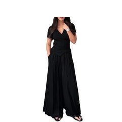 Black Plus Size Women's Casual Two-Piece Lounge Set Top & Full-Length Pants 