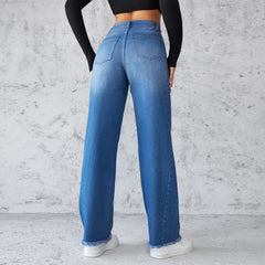 Women's Casual High-Waist Straight Wide-Leg Jeans