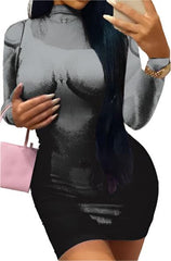Women's Black Divine 3D Print Long Sleeve Siren Dress