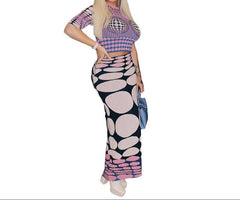 Stylish 3D Print Maxi Skirt & Short Sleeve Baby Tee Set with High Slit  Trendy Bodycon Outfit