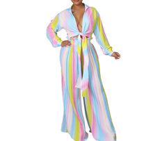 Chic Comfort Long Sleeve V-neck Pleated Pant Set