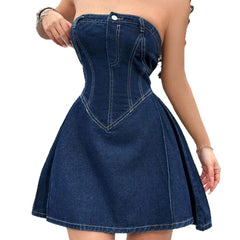 Sexy Off-Shoulder Waist Tight Mini Denim Dress Trendy & Fashionable Summer Look
