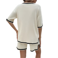 Women's Cozy Chic V-Neck Sweater Short Set Casual Loose Fit Lounge Outfit