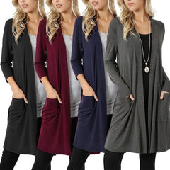 Plus Size Women’s Open Front Cardigan Slim Fit or Oversized, Long Sleeve Casual Sweater with Pockets