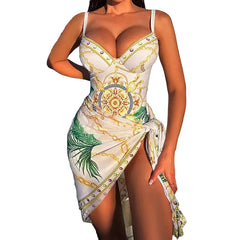 White Women's One Piece Two Piece Bikini Set Printed Slim Fashion Swimsuit Blouse Style