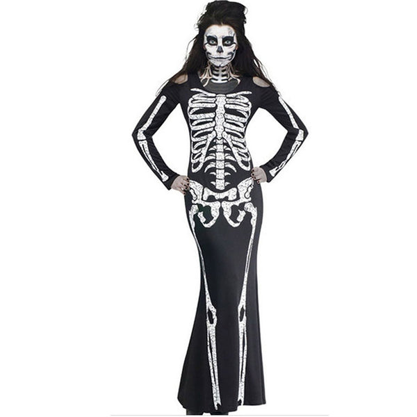 Women's Skeleton Maxi Costume Dress Skull Halloween Outfit