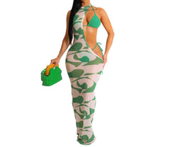 Summer Mesh Dress Bikini Set: Irregular Print Trio for Stylish Beach Days