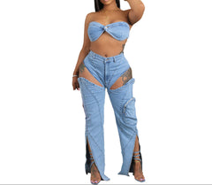 Women’s Texas Rodeo Denim 2-Piece Set Medium Wash Jeans Outfit