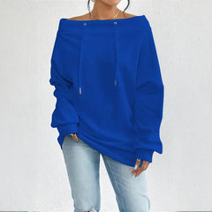 Blue Plus Size Women’s Off Shoulder Oversized Waffle Sweatshirt Cozy Big Hug Pullover Top