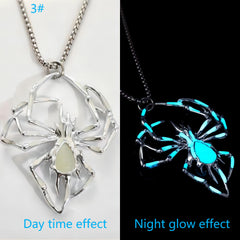 Spiked Glow-in-the-Dark Spider Pendant Necklace  Women’s Biker Jewelry Set