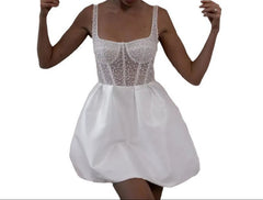 White Backless Sheer Mini Dress  A-Line Embellished Banquet Party Outfit