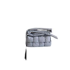 Women's Eco-Chic Puffer: One-Shoulder Feathered Elegance