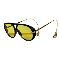 Yellow Tint Classic Pilot Style Flat Top Metal Frame Sunnies
