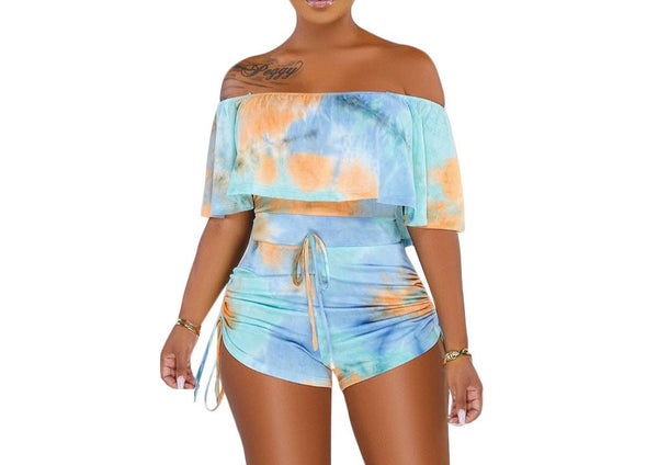 Groovy Vibes: Tie Dye Ruffled Short Romper