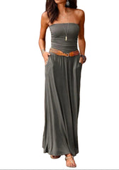 Gray West Keys Solid Strapless Tube Top Maxi Dress  Summer Long Dress for Women
