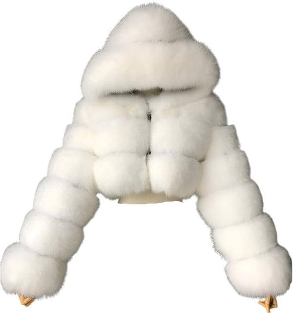 White  Women's New Generation Cropped Faux Fur Bomber Jacket - Trendy Winter Coat for Women, Warm & Stylish