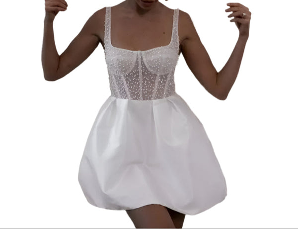 White Backless Sheer Mini Dress for Women – A-Line Embellished Banquet Party Outfit