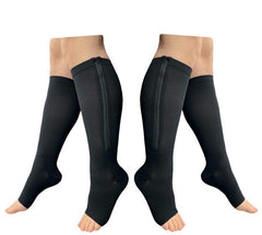 Black 2PC Silver Steps EZ Zip Open Toe Compression Socks 20-30 mmHg – Zippered Stockings
