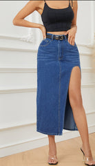 Women's Fashion Irregular Hollow-out Denim Long Skirt