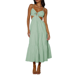 Light Green Backless V-Neck Midi Dress for Women Elegant Slit Cocktail Dress