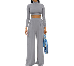 Women's Gray Elegance Elevated Two Piece Pant Set