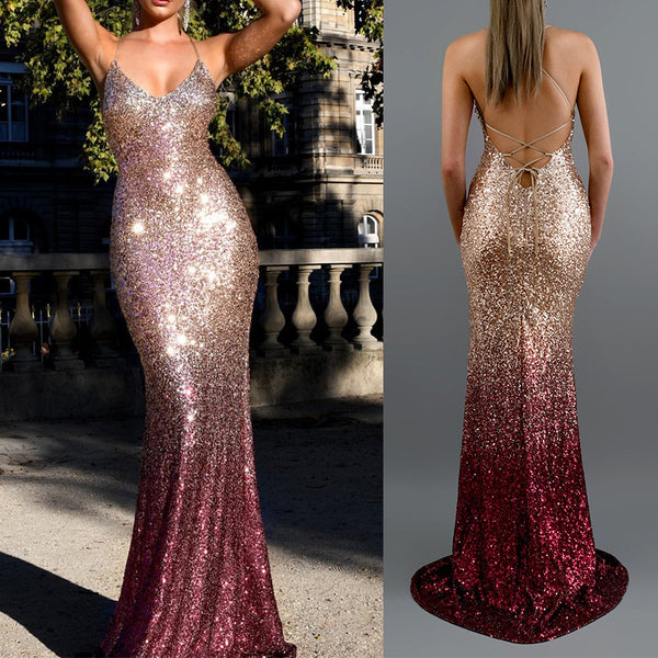 Sunset Seduction Sequin Ombre Prom Halter Dress