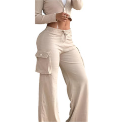 Khaki Women’s Travel Cargo Pant Set Lightweight 2-Piece Airport Outfit with Pockets