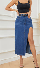 Women's Fashion Irregular Hollow-out Denim Long Skirt