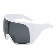 White Women's Designer Style Oversized Mask Sunglasses Shield Frame UV Protection