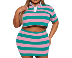 Plus Sizes Women's Crop Top and Striped Skirt Set - Stylish & Trendy Summer Outfit