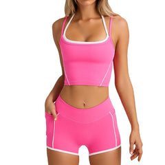 Plus Size Sports Bra and Shorts Set No-Bounce Wire-Free Camisole Top with Spaghetti Straps