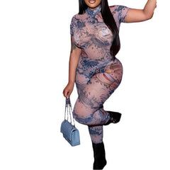Stylish Printed Sheer Mesh Backless Jumpsuit  Perfect for Nights Out