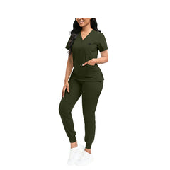 Green Katarina & Essential Women's Multi-Pocket Scrub Set - V-Neck Top & Trousers