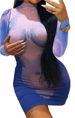 Women's Blue Divine 3D Print Long Sleeve Siren Dress