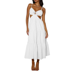 White Backless V-Neck Midi Dress for Women Elegant Slit Cocktail Dress