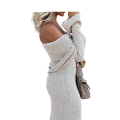 Women’s One-Shoulder Long Sleeve Sweater Maxi Dress