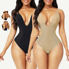 Women’s U-Plunge Backless Shapewear Bodysuit – Built-In Bra & Tummy Control Thong