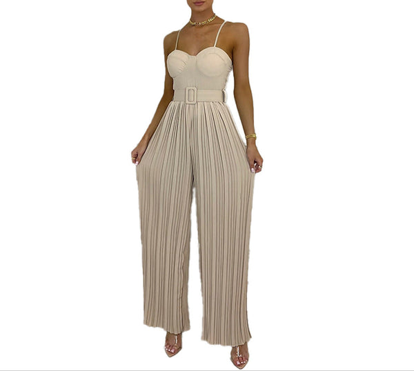 White Flow For Jumpsuit Women's Solid Color Wide Leg One-Piece