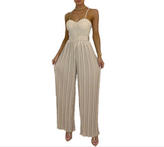 White Flow For Jumpsuit Women's Solid Color Wide Leg One-Piece