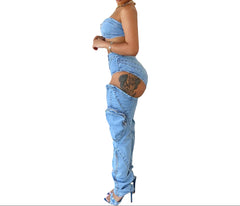 Women’s Texas Rodeo Denim 2-Piece Set Medium Wash Jeans Outfit