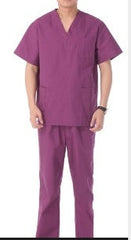 Purple Men's Medical Scrub Set Stretch V-Neck Top with Multi-Pocket Uniform Pants All-Day Comfort
