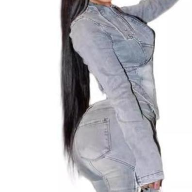 Women's Denim Long-Sleeve Top and Elastic Pants Set – Casual 2-Piece Outfit