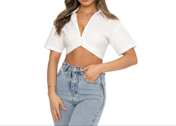 White Breezy Chic Women's Summer Solid Color Lightweight Halfway Crop Tops