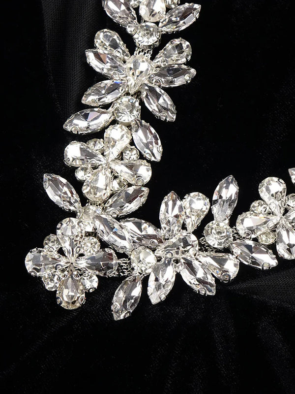 Elegant Women’s Rhinestone One-Shoulder Sheer Cut-Out Maxi Dress for Formal Events