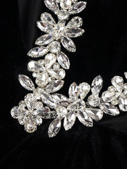 Women's Rhinestone One Shoulder Sheer Cut-Out Maxi Dress Elegant Illusion Design for Special Occasions