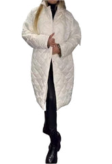White Women's Diamond Quilted Puffer Coat Packable Long Jacket