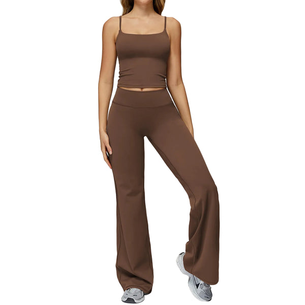 Brown Women's Regular Fit Quick-Dry Yoga and Running Two-Piece Set