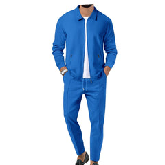 Blue Men's Slim Fit Tracksuit – Soft Cotton Blend Zip Jacket & Sweatpants Set