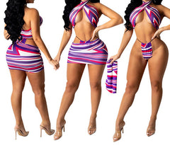 Trendy Trio: Short Skirt with Halter Neck and Chest Wrap Set